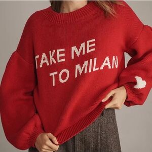Anthropologie Maeve Red Crew Neck Sweater with Take Me To Milan